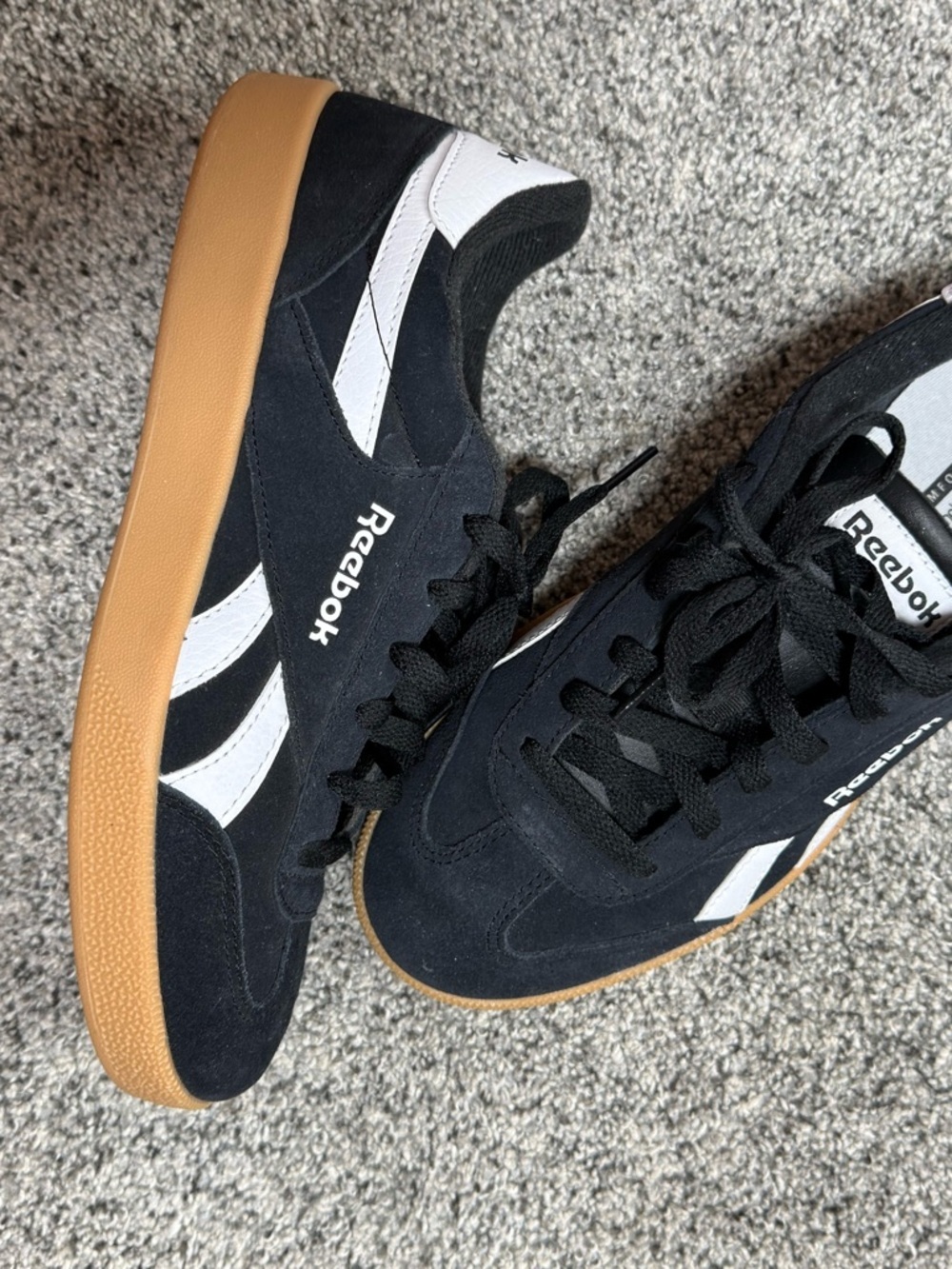 Reebok Men's Black & White Suede Low-Top Sneakers with Gum Sole - Picture 4 of 6